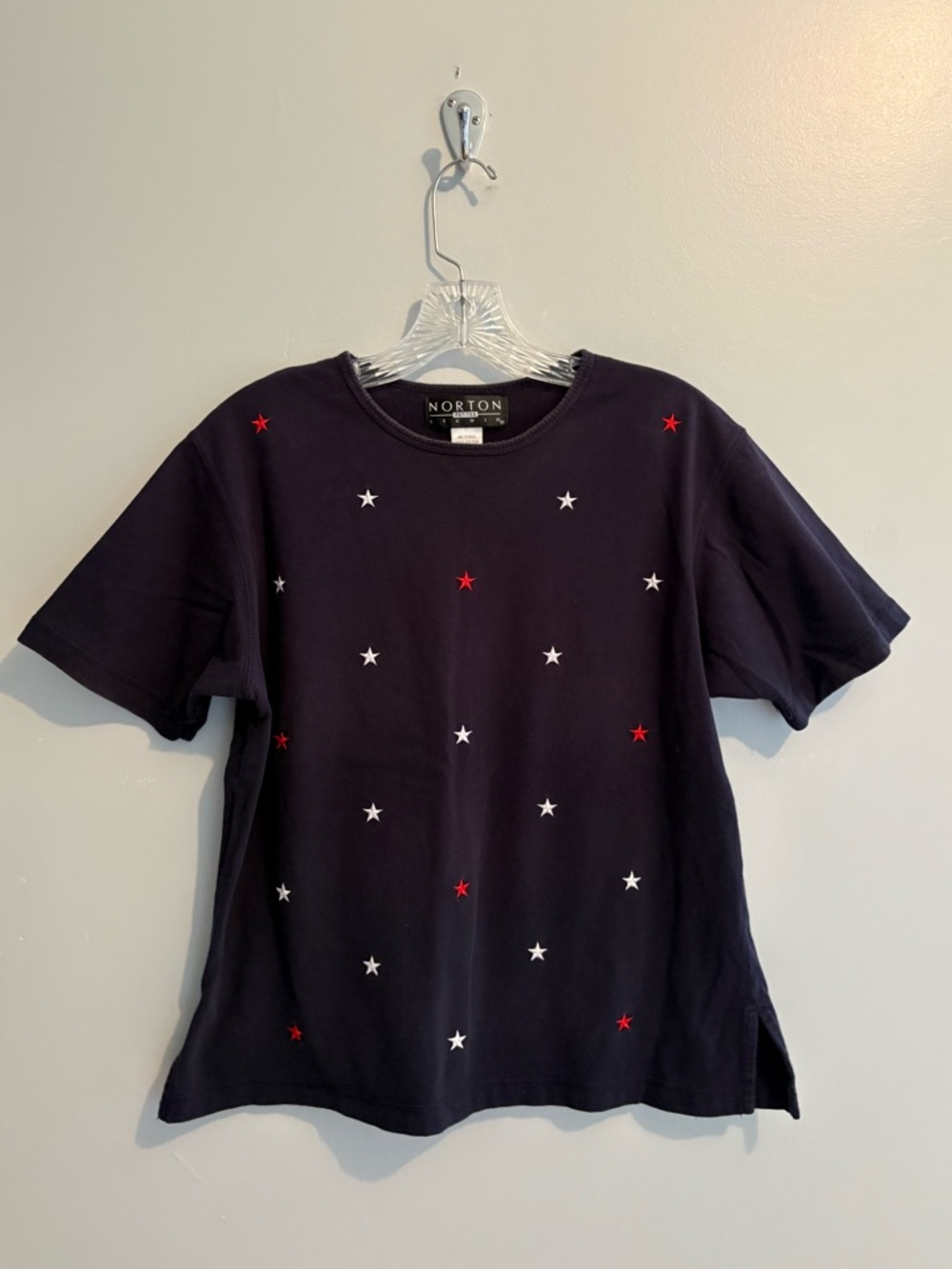 Vintage Norton Studio Women Medium Petite Embroidered Star Tee Americana Blouse